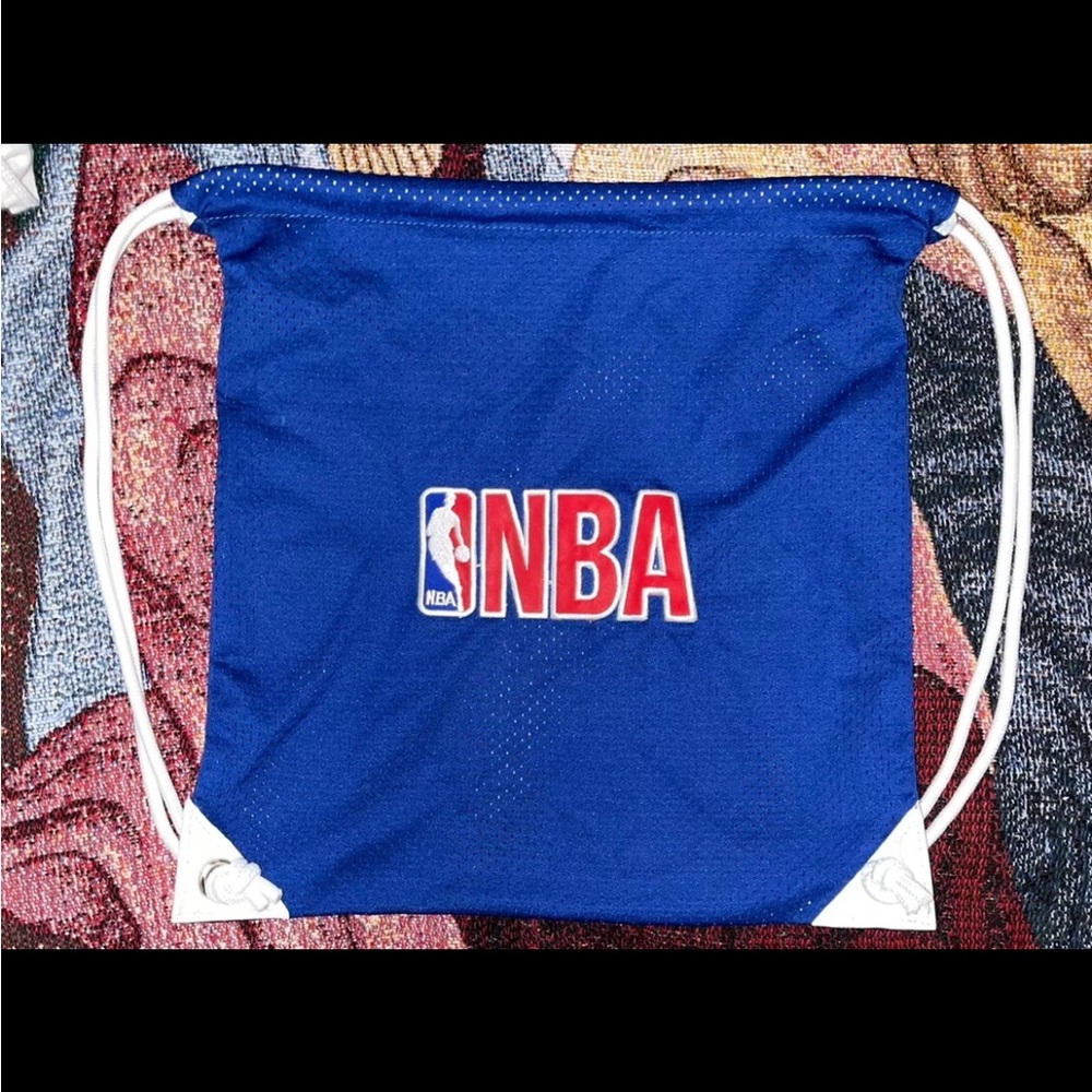 NBA Logo Drawstring Dark Blue Bag Basketball Backpack Mesh Bag Tote Embroidered